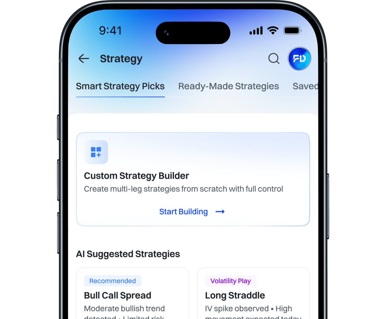 Strategy screen mockup