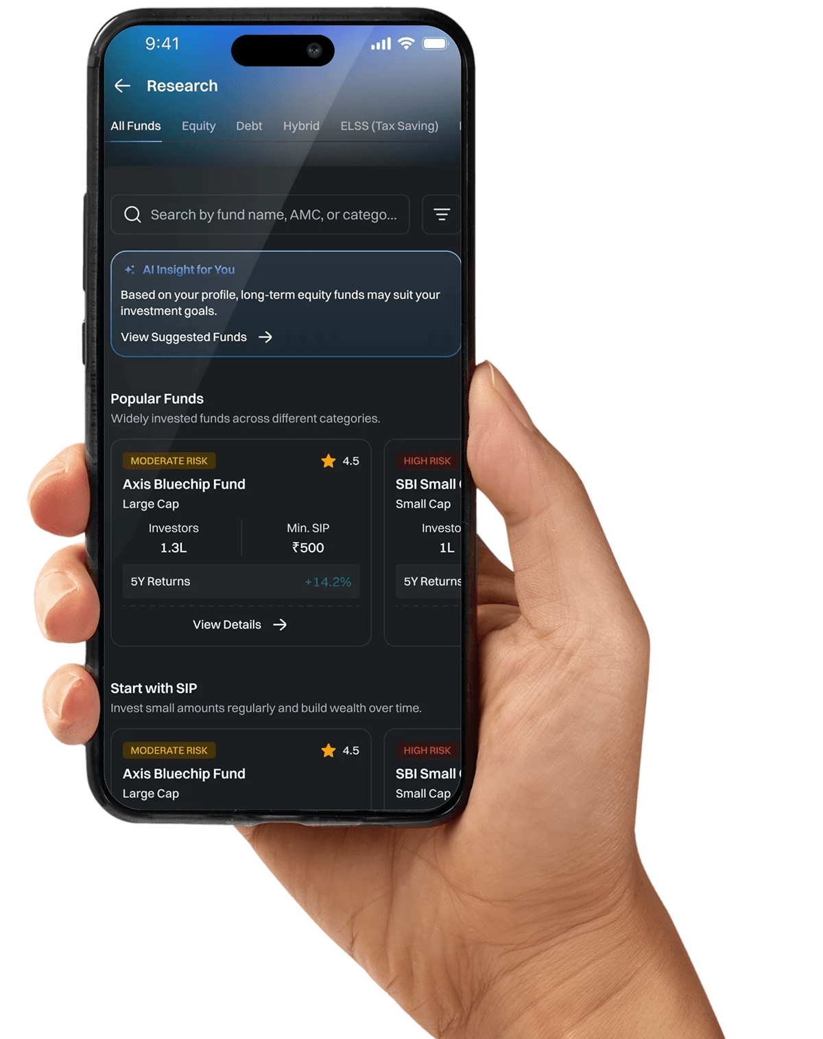 FirstDemat mutual funds discovery on mobile