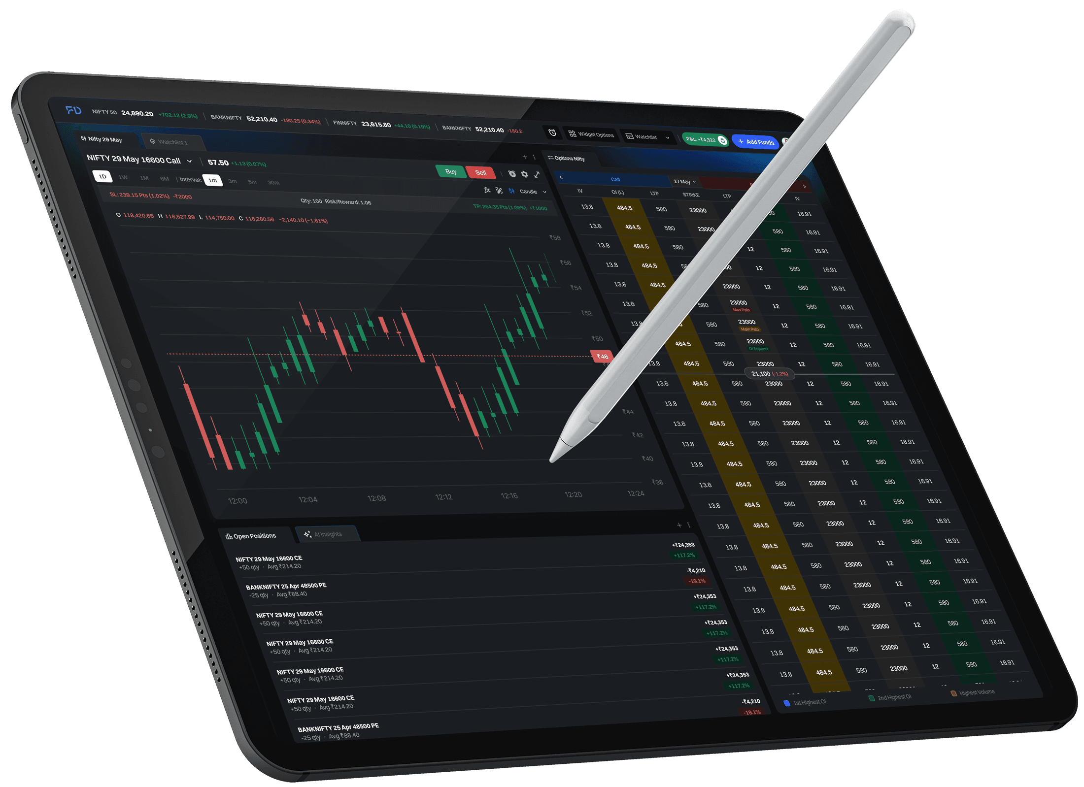 FirstDemat options trading terminal on tablet