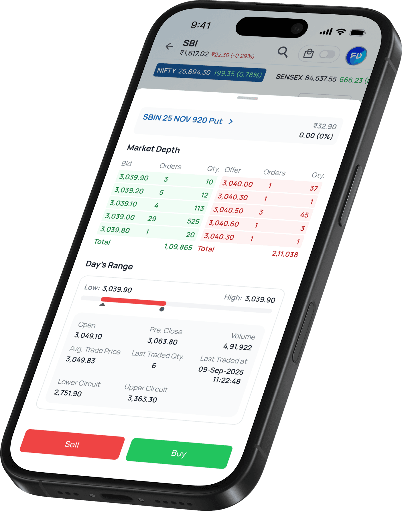 FirstDemat option detail on mobile