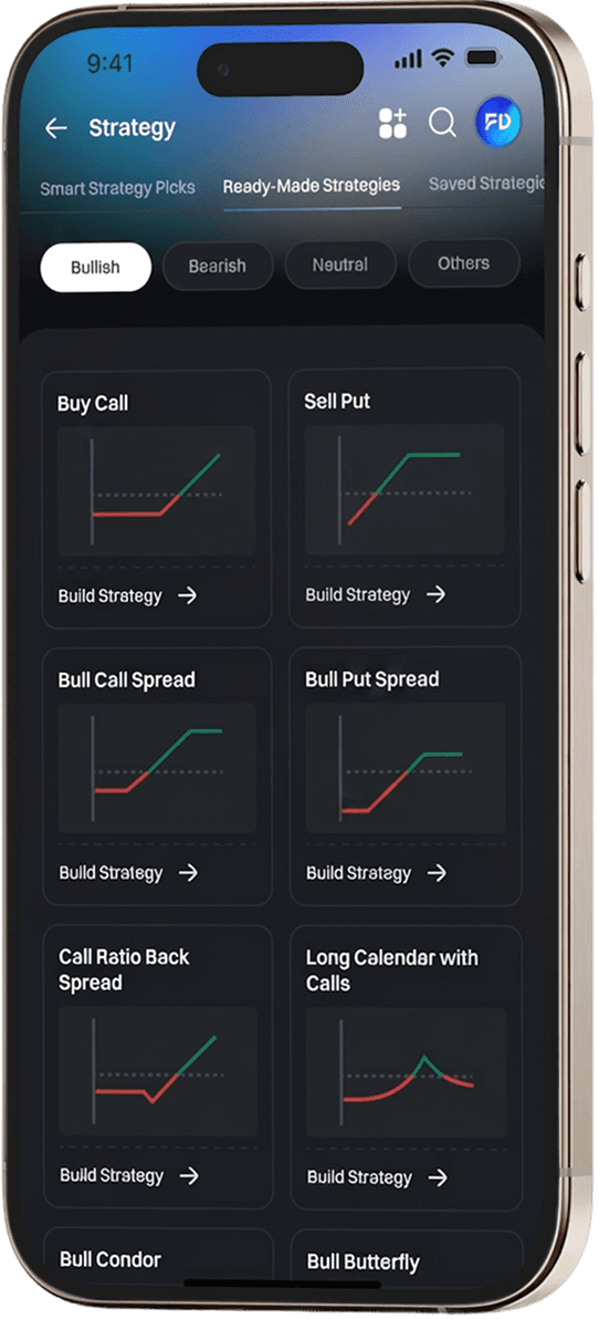FirstDemat ready-made option strategies on mobile